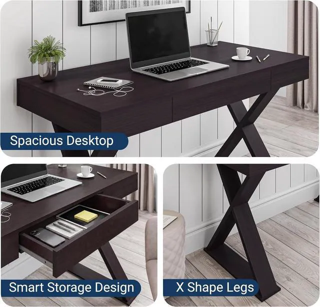 Alt view image 6 of 7 - Techni Mobili 47" Trendy Writing Desk w/Drawer,Modern Home Office,Espresso