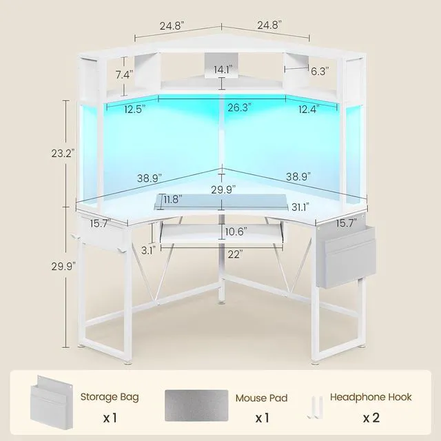 Alt view image 2 of 7 - SEDETA 39" Spacious Corner Desk with Hutch, Storage for Small Space, White