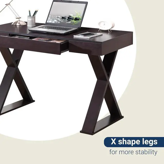 Alt view image 7 of 7 - Techni Mobili 47" Trendy Writing Desk w/Drawer,Modern Home Office,Espresso