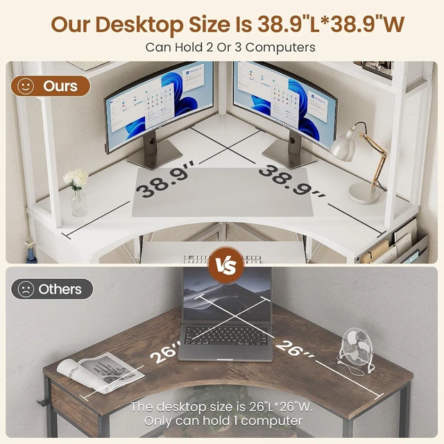Alt view image 5 of 7 - SEDETA 39" Spacious Corner Desk with Hutch, Storage for Small Space, White