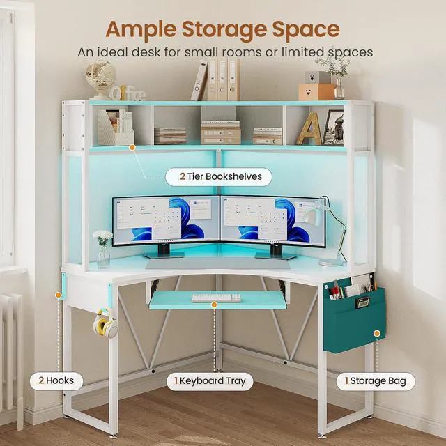 Alt view image 6 of 7 - SEDETA 39" Spacious Corner Desk with Hutch, Storage for Small Space, White