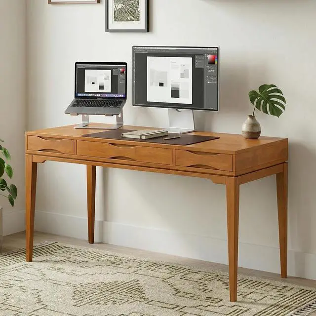 Alt view image 2 of 7 - SIMPLIHOME Harper 60" Wide Solid Wood Writing Desk in Honey Brown