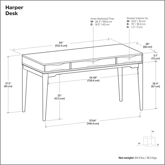 Alt view image 3 of 7 - SIMPLIHOME Harper 60" Wide Solid Wood Writing Desk in Honey Brown