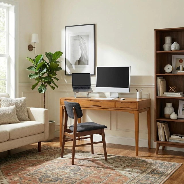 Alt view image 4 of 7 - SIMPLIHOME Harper 60" Wide Solid Wood Writing Desk in Honey Brown