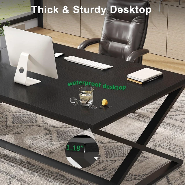 Alt view image 4 of 7 - IBF Large Black Oak Computer Desk, 70.8" Long Writing Desk for Home Office
