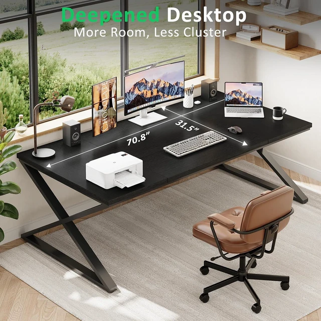 Alt view image 6 of 7 - IBF Large Black Oak Computer Desk, 70.8" Long Writing Desk for Home Office
