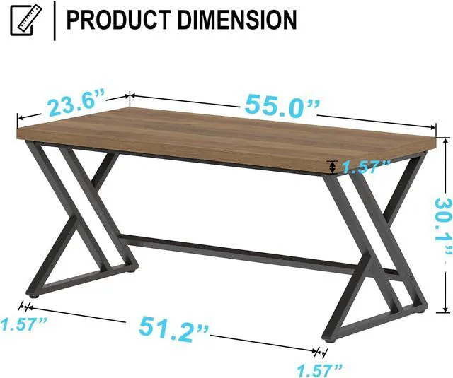 Alt view image 2 of 7 - LVB 55 Inch Modern Computer Office Desk Metal Wood Writing Desks Rustic Oak