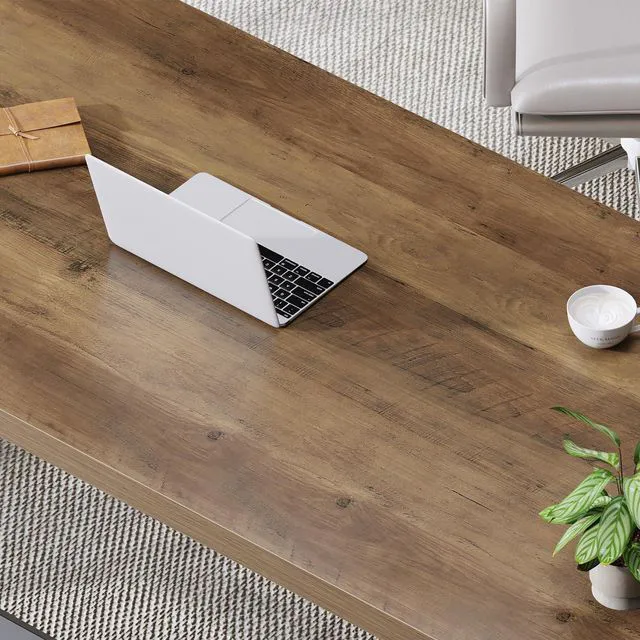 Alt view image 4 of 7 - LVB 55 Inch Modern Computer Office Desk Metal Wood Writing Desks Rustic Oak