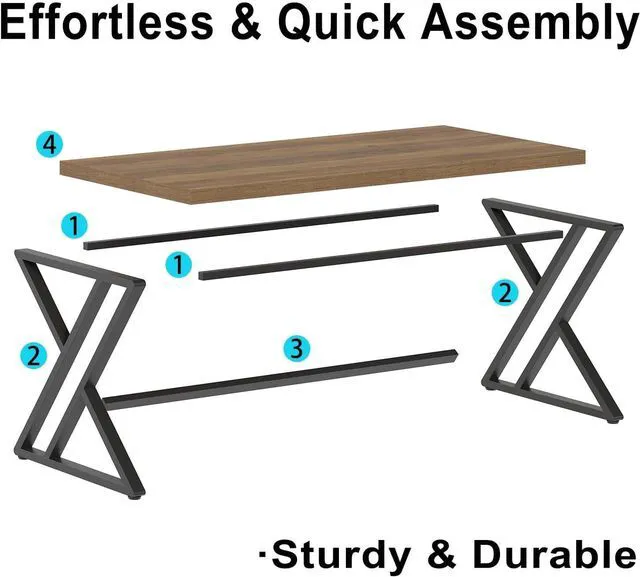 Alt view image 6 of 7 - LVB 55 Inch Modern Computer Office Desk Metal Wood Writing Desks Rustic Oak