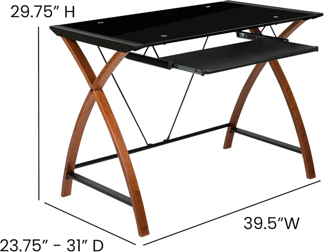 Alt view image 3 of 7 - Flash Furniture Glass Computer Desk with Pull-Out Keyboard Tray, Black
