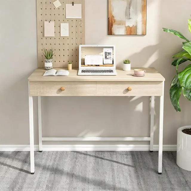 Alt view image 2 of 7 - Weehom Computer Desk with Drawers, Home Office Workstation, Beige