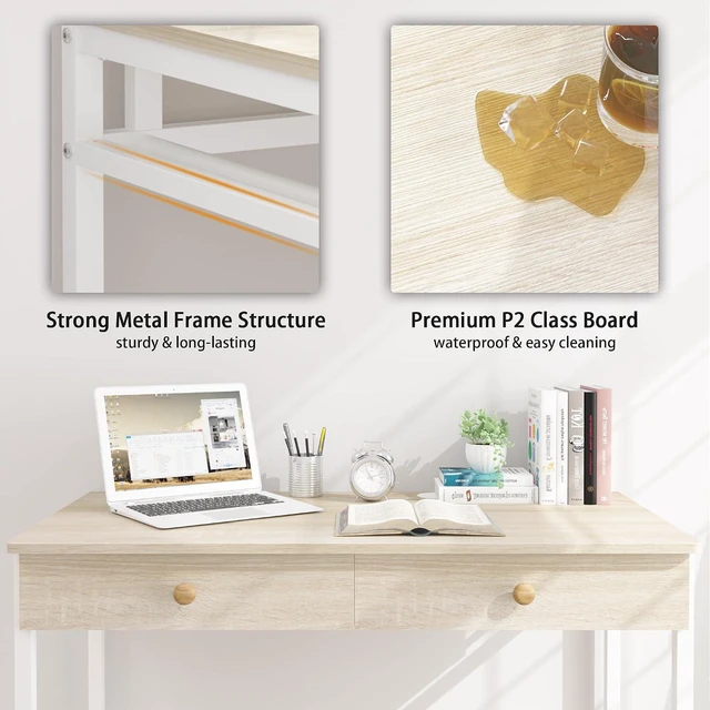 Alt view image 7 of 7 - Weehom Computer Desk with Drawers, Home Office Workstation, Beige
