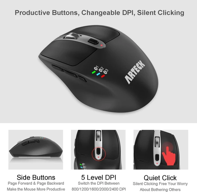 Alt view image 4 of 7 - Arteck Universal Multi-Device Bluetooth Keyboard and Mouse Full Size Wireless Bluetooth Keyboard and Ergonomic Mouse Set for Windows, iOS, Android, Computer Desktop PC Laptop iPad Tablet Smartphone