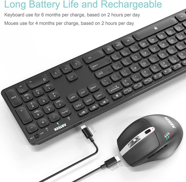 Alt view image 5 of 7 - Arteck Universal Multi-Device Bluetooth Keyboard and Mouse Full Size Wireless Bluetooth Keyboard and Ergonomic Mouse Set for Windows, iOS, Android, Computer Desktop PC Laptop iPad Tablet Smartphone