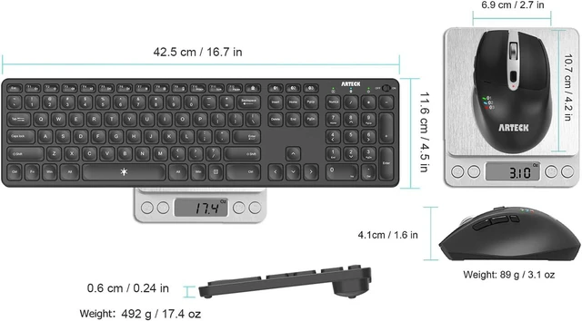 Alt view image 6 of 7 - Arteck Universal Multi-Device Bluetooth Keyboard and Mouse Full Size Wireless Bluetooth Keyboard and Ergonomic Mouse Set for Windows, iOS, Android, Computer Desktop PC Laptop iPad Tablet Smartphone