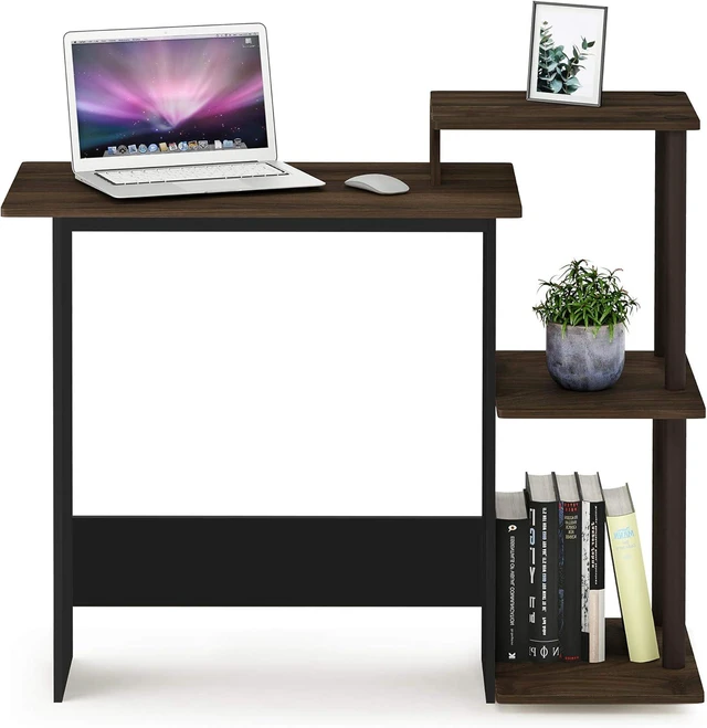 Alt view image 4 of 7 - Furinno EFFICIENT Desk, 28.6" Wide Gaming Desk with 3 Open Side Shelves, Laptop Notebook Computer Desk, Office Desk for Home Office, Study Room, Dorm, Bedroom, Columbia Walnut