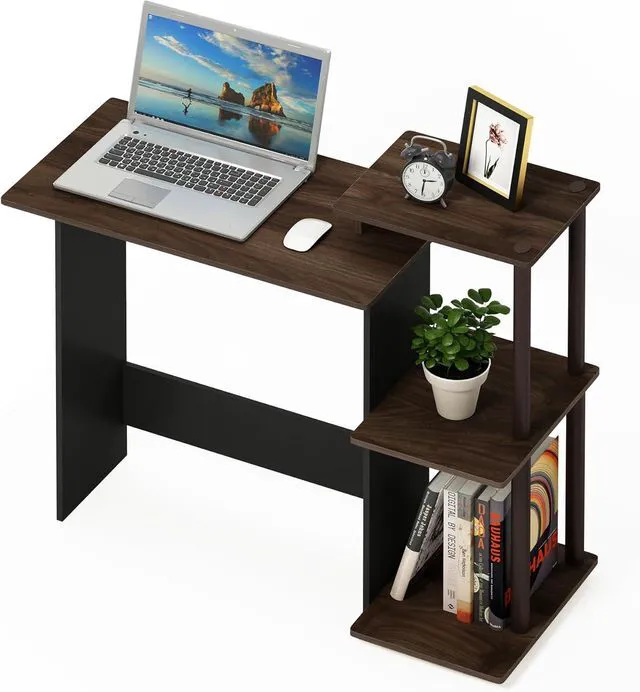 Alt view image 6 of 7 - Furinno EFFICIENT Desk, 28.6" Wide Gaming Desk with 3 Open Side Shelves, Laptop Notebook Computer Desk, Office Desk for Home Office, Study Room, Dorm, Bedroom, Columbia Walnut