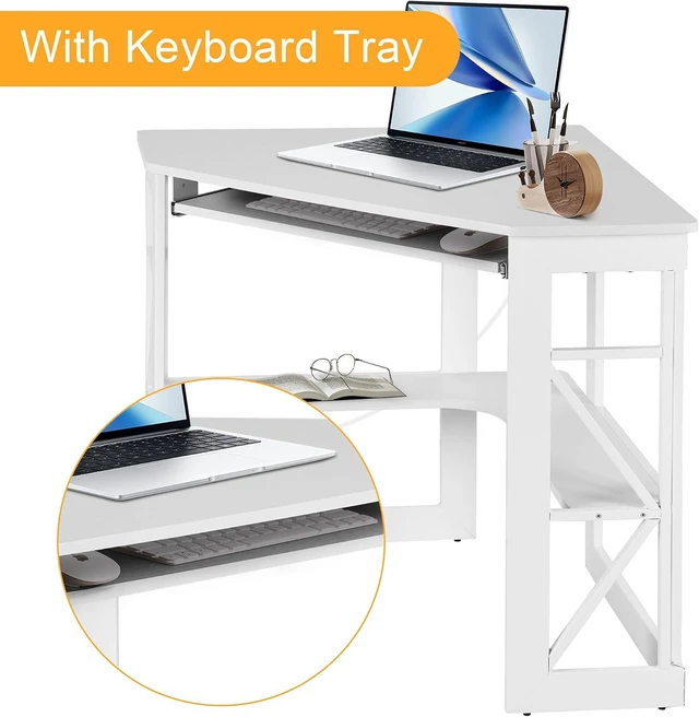 Alt view image 6 of 7 - VECELO Corner Computer Desk 41 x 30 inches with Smooth Keyboard & Storage Shelves for Home Office Workstation, White