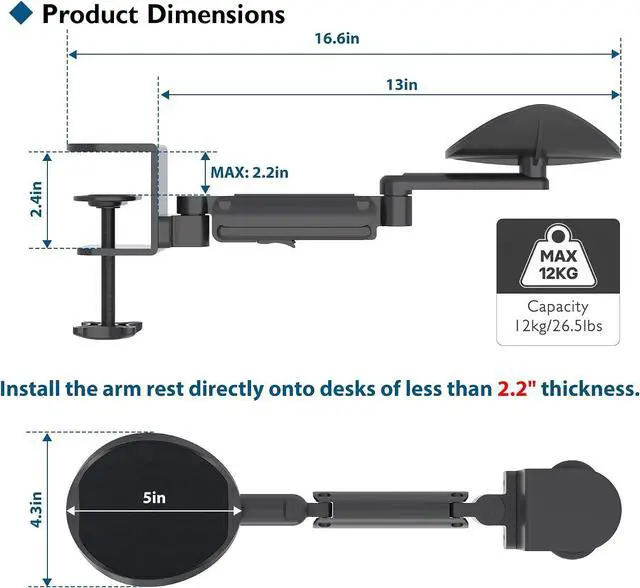 Alt view image 3 of 7 - BONTEC Adjustable Arm Rest for Desk, 360° Rotating & Extendable, Aluminum