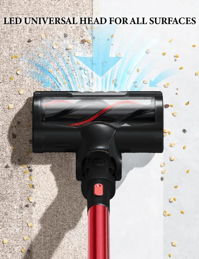Alt view image 2 of 7 - V8 Cordless Vacuum Cleaner, Powerful Suction Stick Vacuum, 55Mins Runtime, Wireless Lightweight Handheld Vacuum Cleaner for Home, Hardwood Floor, Carpet, Car, Pet Hair Cleaning (Red)