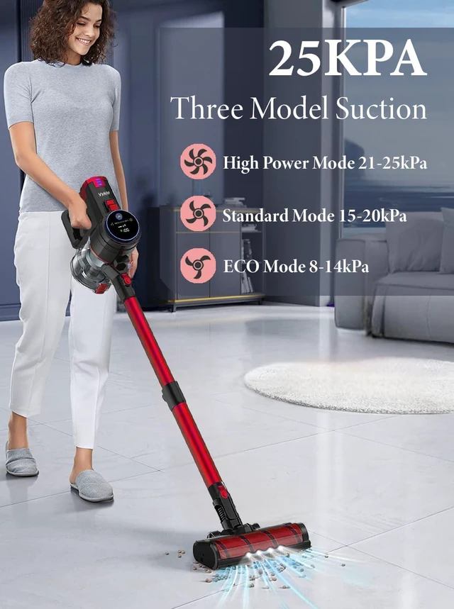 Alt view image 4 of 7 - V8 Cordless Vacuum Cleaner, Powerful Suction Stick Vacuum, 55Mins Runtime, Wireless Lightweight Handheld Vacuum Cleaner for Home, Hardwood Floor, Carpet, Car, Pet Hair Cleaning (Red)