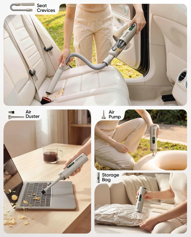 Alt view image 2 of 7 - Fanttik Slim V10 Ultra Cordless Car Vacuum, 4-in-1 Portable Mini Vacuum with 19kPa Suction, Freely Combinable Accessories, 2 Suction Modes, Handheld Vac for Car, Small Jobs, Keyboard, Office (Brown)