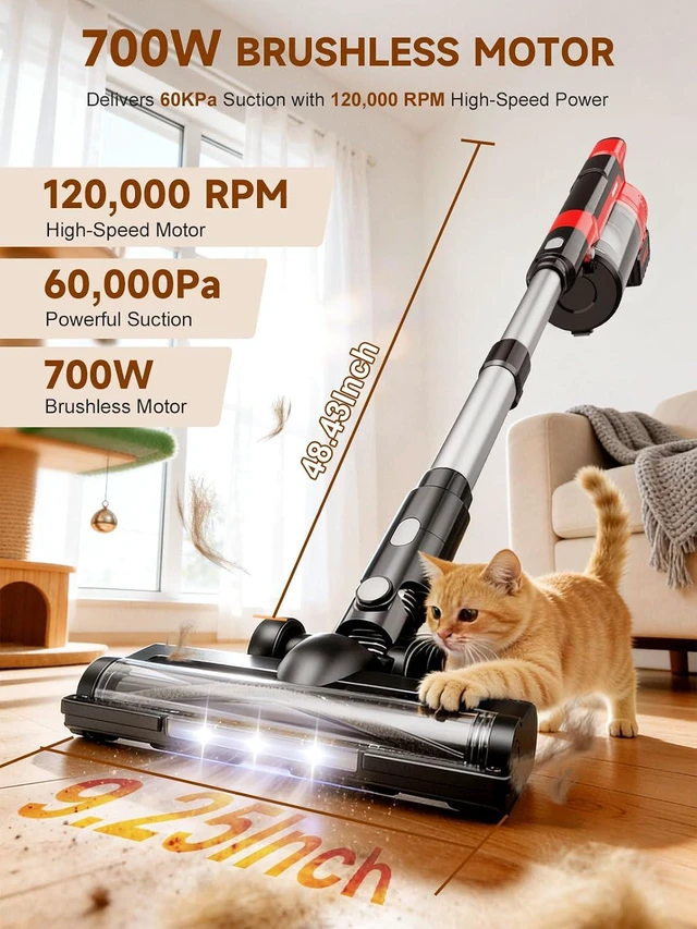 Alt view image 3 of 7 - Cordless Vacuum Cleaner for Home, Pet Hair, 60KPa, Lightweight