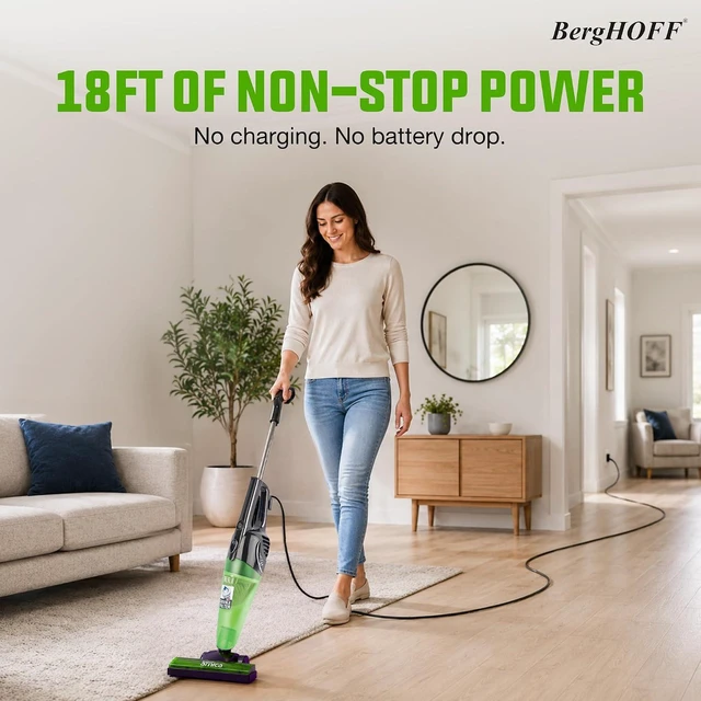 Alt view image 3 of 7 - Berghoff Merlin All-in-One Corded Stick Vacuum, Detachable Handheld, Green