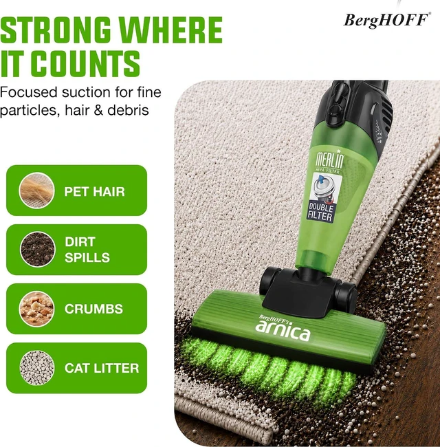 Alt view image 5 of 7 - Berghoff Merlin All-in-One Corded Stick Vacuum, Detachable Handheld, Green