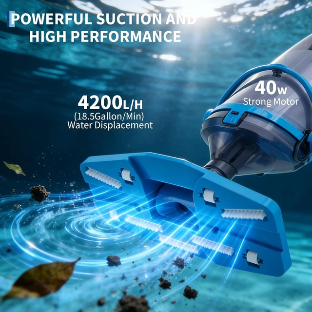 Alt view image 2 of 7 - Garvee Cordless Pool Vacuum with Telescopic Pole, 18.5 GPM Powerful Suction, 60 Min Runtime, Handheld Rechargeable Pool Vacuum Cleaner for Above Ground/Inground Pools Hot Tubs Spas
