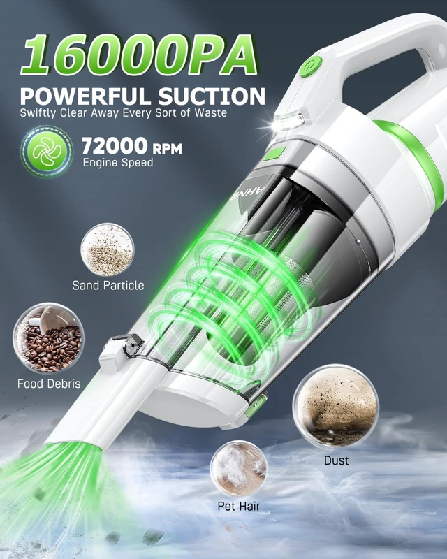 Alt view image 2 of 7 - AHNR Handheld Vacuum Cleaner Cordless Rechargeable 16000PA for Car Home