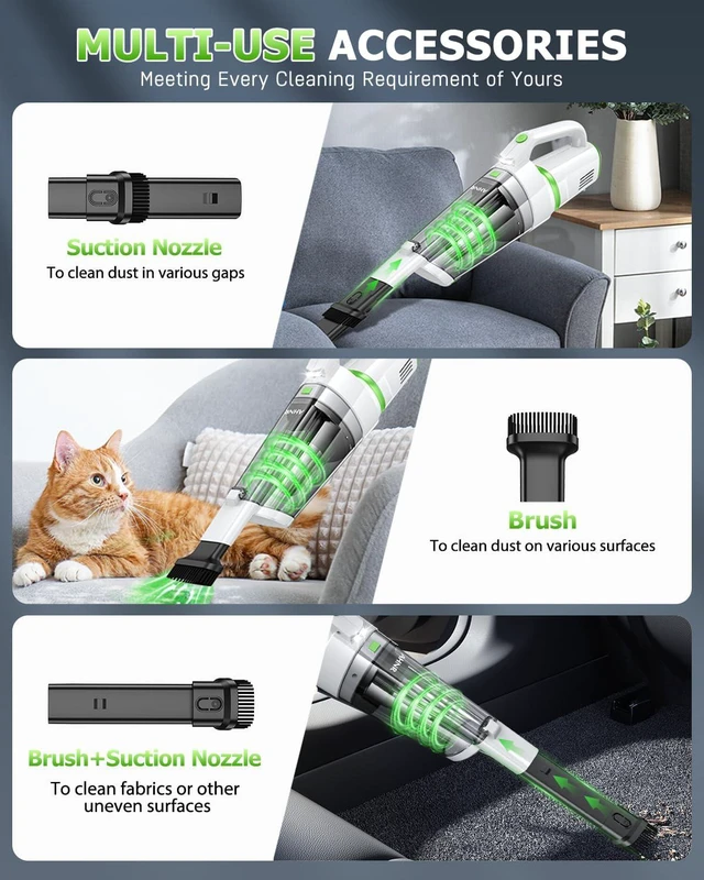 Alt view image 3 of 7 - AHNR Handheld Vacuum Cleaner Cordless Rechargeable 16000PA for Car Home