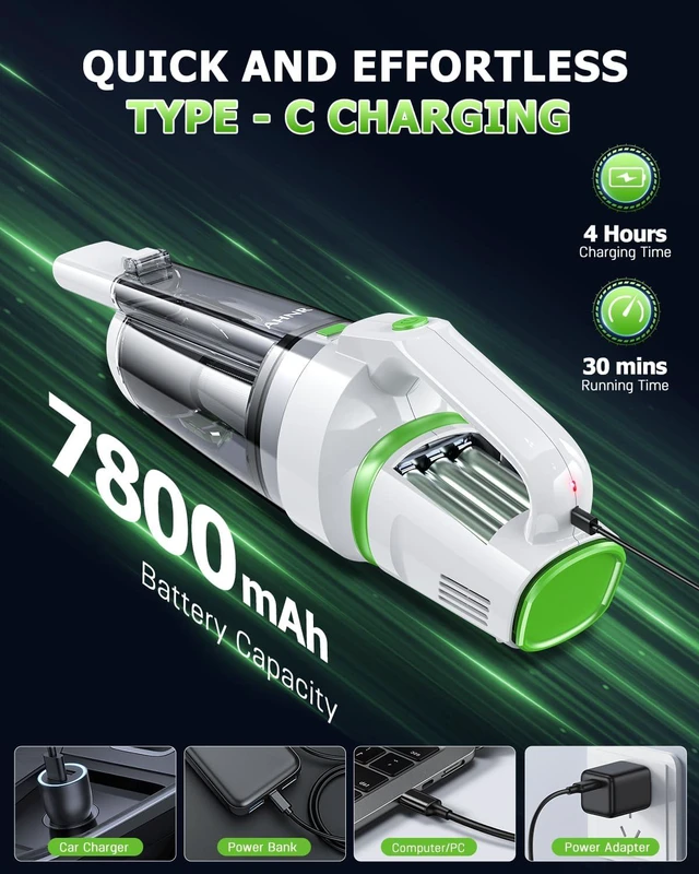 Alt view image 6 of 7 - AHNR Handheld Vacuum Cleaner Cordless Rechargeable 16000PA for Car Home
