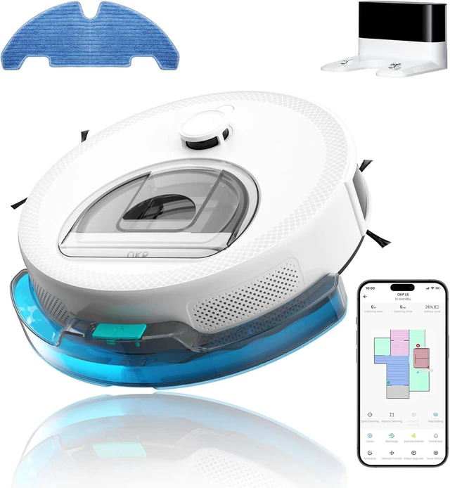 Main image of OKP Lidar Robot Vacuum and Mop Combo, 6000Pa Automatic Robotic Vacuum, Smart Mapping, 3.7 inch Thin, 150 Min Max, 5G WiFi/App/Alexa Control, Ideal for Pet Hair, Hardfloors, Carpets, Home(L6 Aqua)