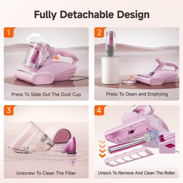 Alt view image 5 of 7 - uwant Bed Cleaner with 16Kpa Suction Metal Roller 253.7nm Uv-c Light Mattress Vacuum Cleaner 36000RPM/Min 149 Heating HEPA Filter&Ultrasonic Mattress Vacuum for Sofa, Pillow, Bed Throws Set of 1