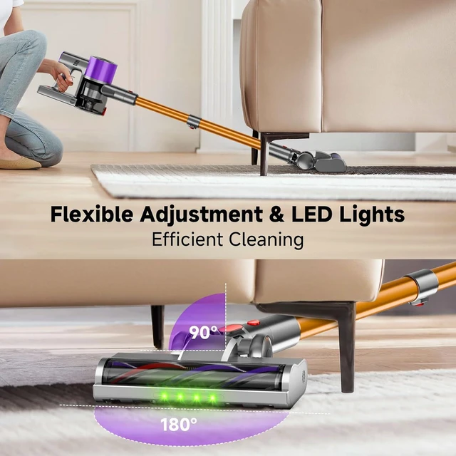 Alt view image 7 of 7 - Cordless Stick Vacuum Cleaner, 40Kpa Powerful Vacuum with LED Headlights
