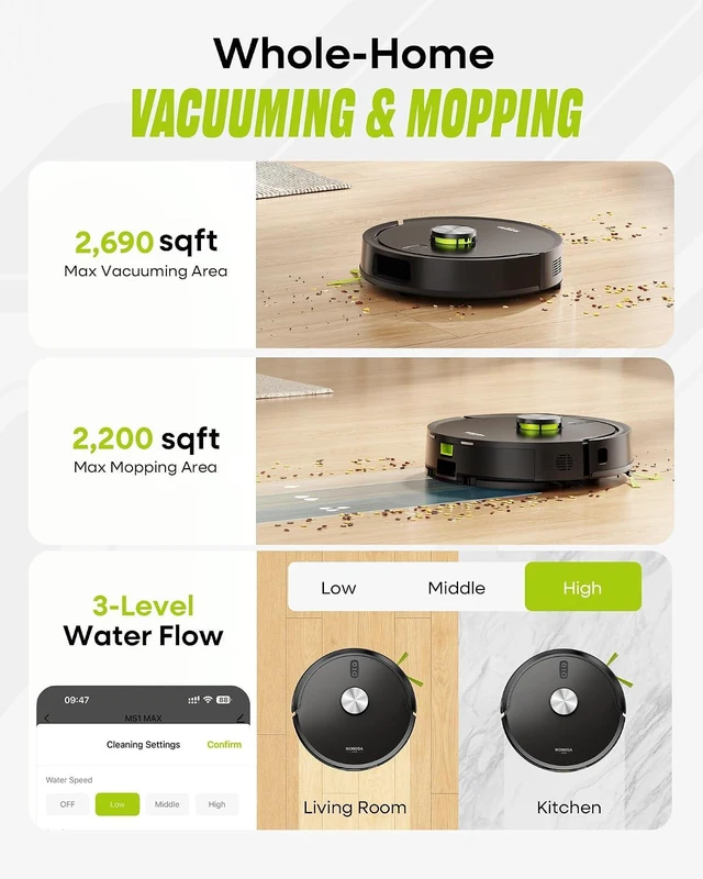 Alt view image 5 of 7 - MONSGA Robot Vacuum and Mop, 90 Days Self-Emptying with 8000Pa Suction