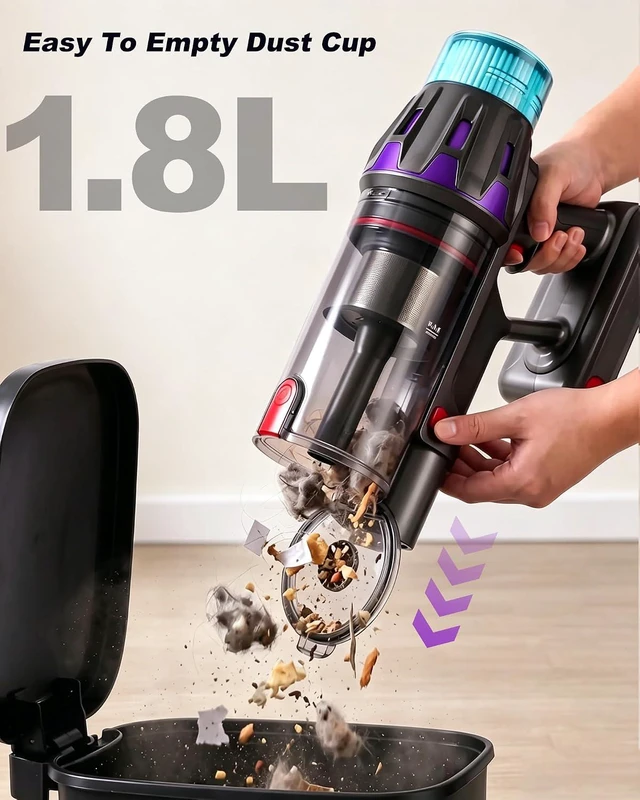 Alt view image 4 of 7 - Cordless Vacuum Cleaner for Home,Self-Standing Stick Vacuum with Touch Screen,55KPa Suction,580W Motor & Up to 70-Min Runtime,Anti-Tangle Vacuum for Pet Hair,Carpet & Hardwood Floors