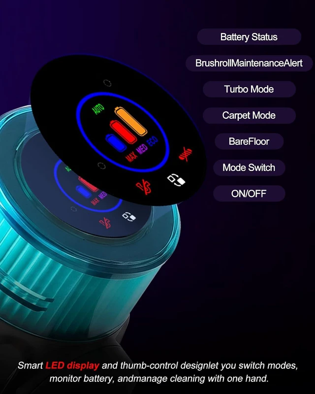 Alt view image 6 of 7 - Cordless Vacuum Cleaner for Home,Self-Standing Stick Vacuum with Touch Screen,55KPa Suction,580W Motor & Up to 70-Min Runtime,Anti-Tangle Vacuum for Pet Hair,Carpet & Hardwood Floors