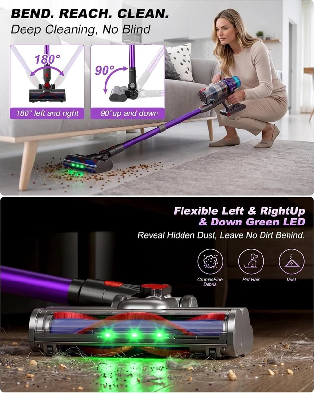 Alt view image 7 of 7 - Cordless Vacuum Cleaner for Home,Self-Standing Stick Vacuum with Touch Screen,55KPa Suction,580W Motor & Up to 70-Min Runtime,Anti-Tangle Vacuum for Pet Hair,Carpet & Hardwood Floors