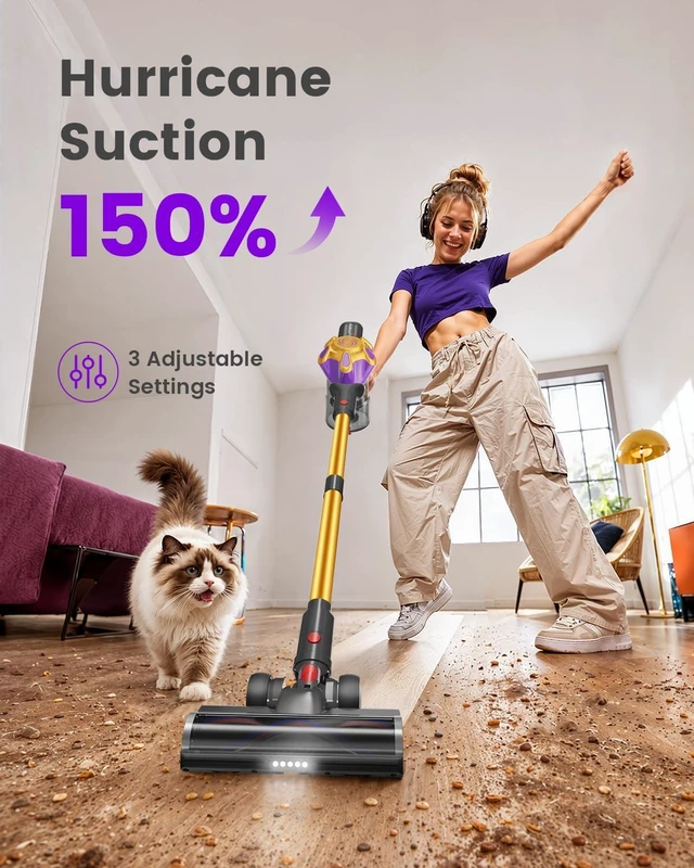 Alt view image 2 of 7 - Cordless Vacuum Cleaner, 580W 50Kpa Powerful Stick Vacuum with 65 Mins Runtime,Anti-Tangle, Self-Standing, Rechargeable,Lightweight Vacuum Cleaners for Home Hardwood Floor Carpet Pet