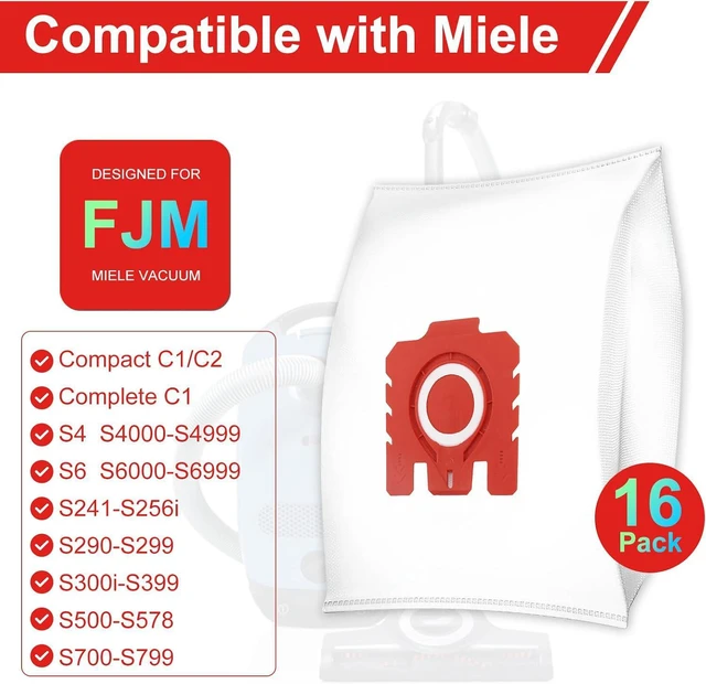 Alt view image 2 of 6 - 16 Pack 3D Airclean FJM Vacuum Cleaner Bags for Miele Compact C1 Compact C2
