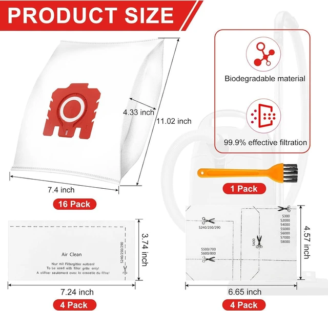 Alt view image 3 of 6 - 16 Pack 3D Airclean FJM Vacuum Cleaner Bags for Miele Compact C1 Compact C2