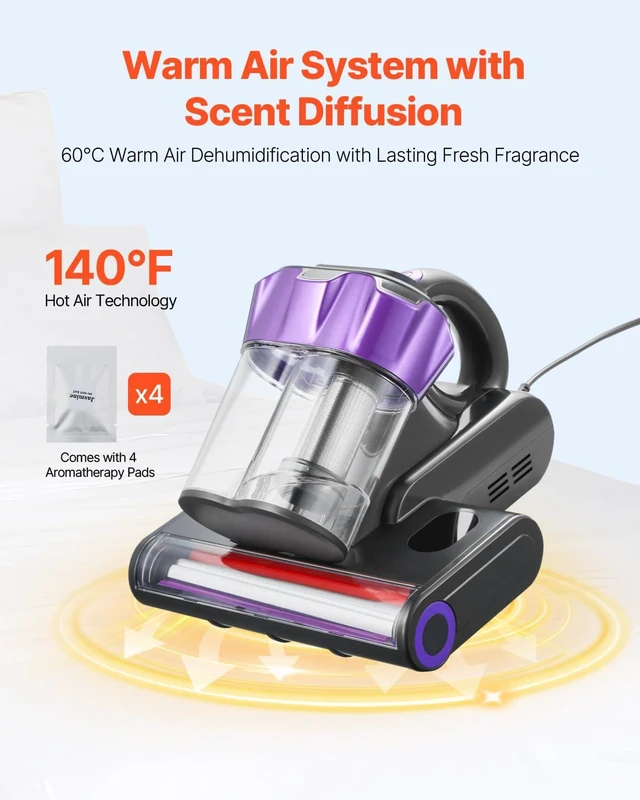 Alt view image 3 of 7 - VEVOR Mattress Vacuum Cleaner, 550W Bed Vacuum Cleaner with 18Kpa Powerful Suction and Dual Dust Bin, HEPA Filter & Heating, Ultrasound Tech & Cleaning Lights, Handheld for Bed, Sofa, Corded, Gray