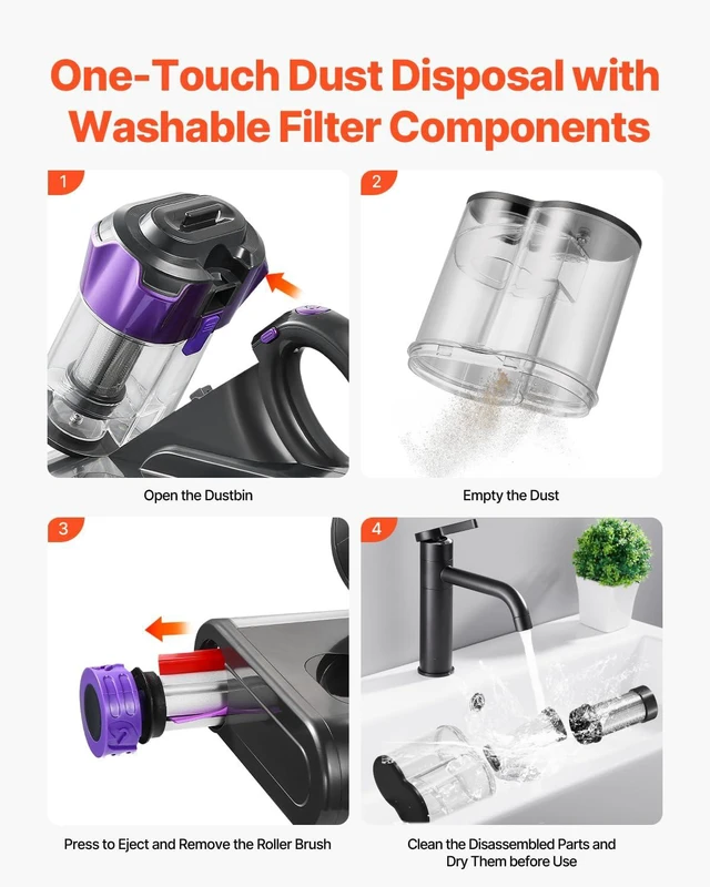 Alt view image 5 of 7 - VEVOR Mattress Vacuum Cleaner, 550W Bed Vacuum Cleaner with 18Kpa Powerful Suction and Dual Dust Bin, HEPA Filter & Heating, Ultrasound Tech & Cleaning Lights, Handheld for Bed, Sofa, Corded, Gray