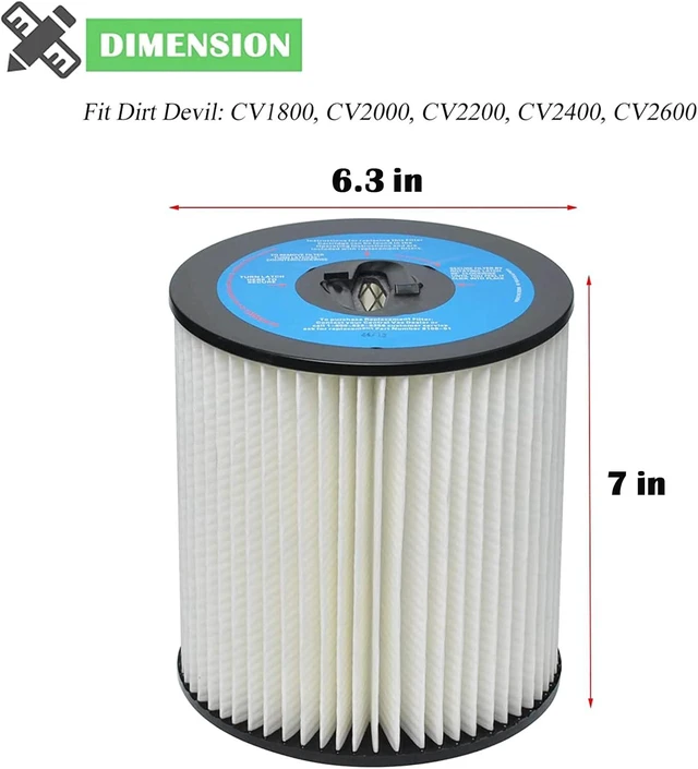 Alt view image 3 of 5 - 8106-01 Central Vac Filter Replacement Compatible with Dirt Devil CV2000 CV2200 CV2600, 7 inch Central Vacuum Cleaner Filter Compatible with Vacuflo FC300 FC520 FC530 FC550 FC610