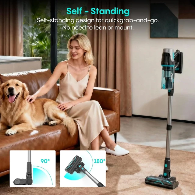 Alt view image 5 of 7 - Bagotte Cordless Vacuum Cleaner,65KPa 65Mins Stick Vacuum with Self-Standing,Anti-Tangle Touch Screen LED Display, Detachable Battery Pack, Rechargeable Vacuum Cleaners for Home/Carpet/Pet Hair