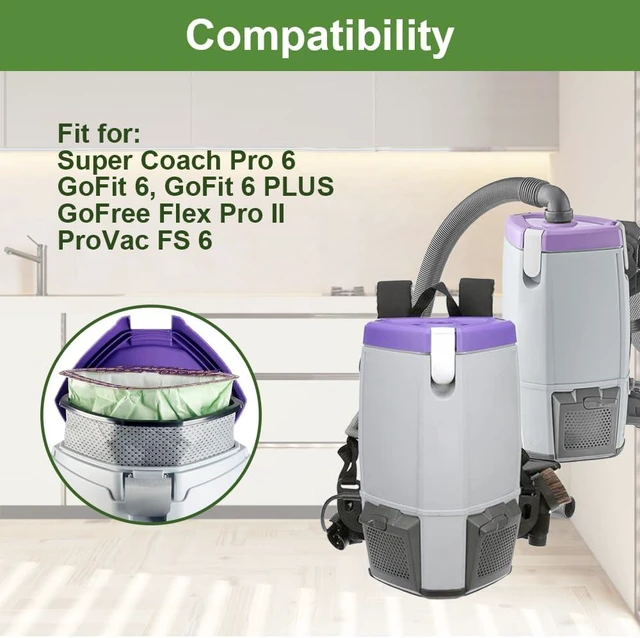 Alt view image 2 of 6 - 30 Pack 107314 Micro Filter Bags Compatible with ProTeam 6 QT Backpack Vacuum Cleaner: Super Coach Pro 6, ProVac FS 6, GoFit 6, GoFit 6 PLUS and GoFree Flex Pro II