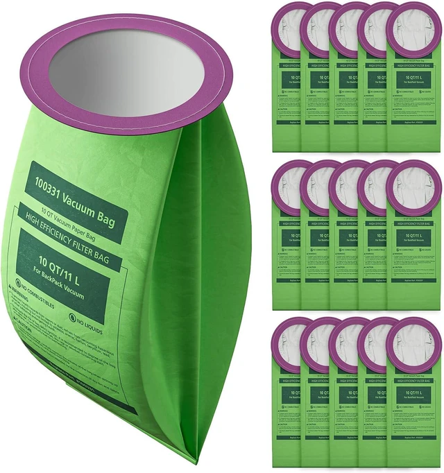 Main image of 16 Pack 100331 QT Vacuum Bags Compatible with ProTeam 10 Quart Backpack Vacuum Cleaner, for Coachvac, Super Coachvac, Megavac, Upgraded Micro Filter Bag Replacement with Open Circular Collar