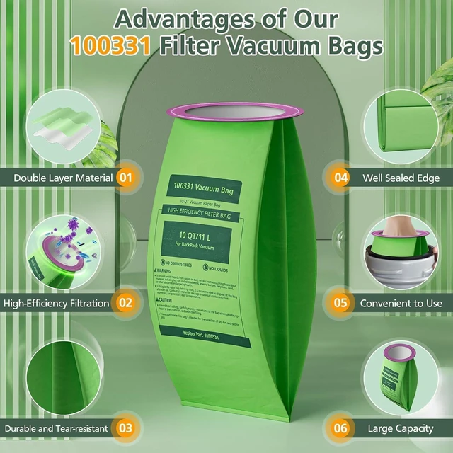 Alt view image 3 of 7 - 16 Pack 100331 QT Vacuum Bags Compatible with ProTeam 10 Quart Backpack Vacuum Cleaner, for Coachvac, Super Coachvac, Megavac, Upgraded Micro Filter Bag Replacement with Open Circular Collar